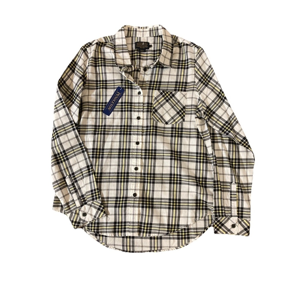 Pendleton Cotton Button Up Shirt Womens Sz M New Plaid Black White casual